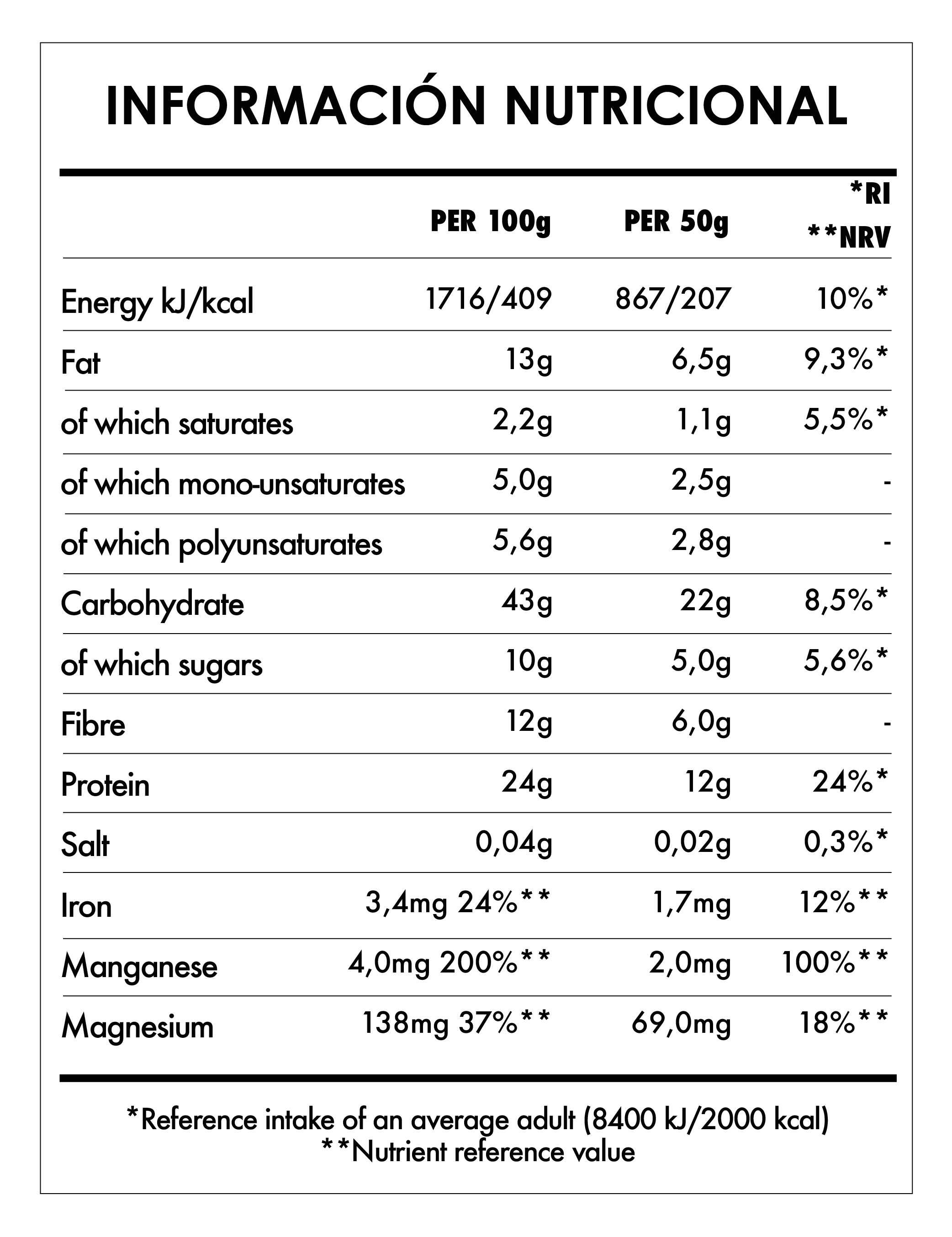 Tabela Nutricional - Super Breakfast Extra Protein – Red Berries